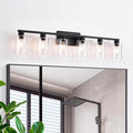 6-Light Bathroom Vanity Light Black Vanity Lights for Bathroom Light Fixtures Matte Black 6 Light Fixtures with Clear Glass Shades for Bath Over Mirror
