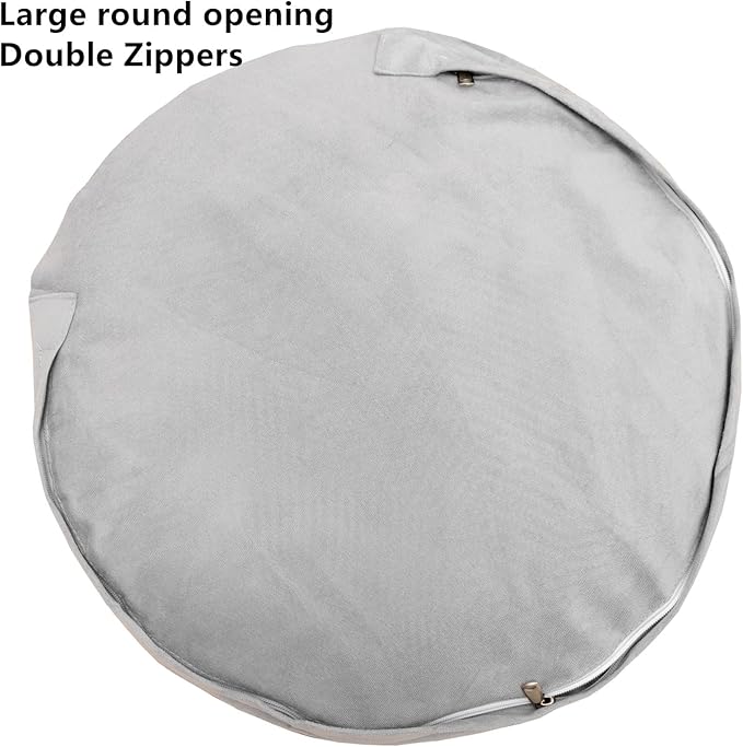 Asuprui Grey Pouf Ottoman Unstuffed Foot Rest 20x20x12 Inches Round Ottoman Pouf NO Filler Floor Poof Bean Bag Chair Foldable Floor Chair Storage for Living Room Bedroom Light Grey Cover ONLY