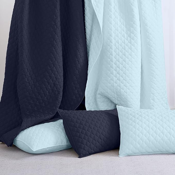 HORIMOTE HOME Quilt Twin Size Aqua Blue, Lightweight Quilt for Summer Ultra-Soft Microfiber Modern Style Quilted Clouds Pattern Bedspread Quit Set 2 Pieces (1 Quilt and 1 Pillow Sham)