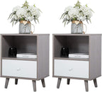 JAXPETY Nightstands Set of 2, Night Stand with Drawer and Open Storage Shelf, Bedside Tables with Solid Wood Legs, End Table, Side Table, for Bedroom(2-Pack, Grey)