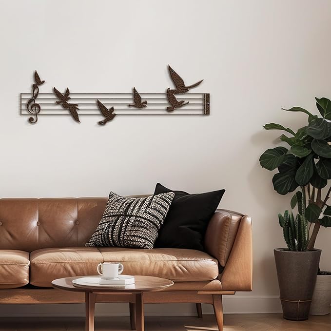 SIGNLEADER Metal Wall Art Decor Music Notes and Birds Modern Abstract Wall Sculpture Hangings Home Decoration for Living Room, Bedroom, Bathroom, Kitchen, Outdoor - 18" Bronze