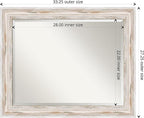 Amanti Art White Wall Mirror 27x33 Alexandria White Wash Rectangle Bathroom Mirror for Wall Decor Living Room, Large Cottage Wood Frame, Hangs Horizonally and Vertically, Bathroom Decor, Beveled Edge