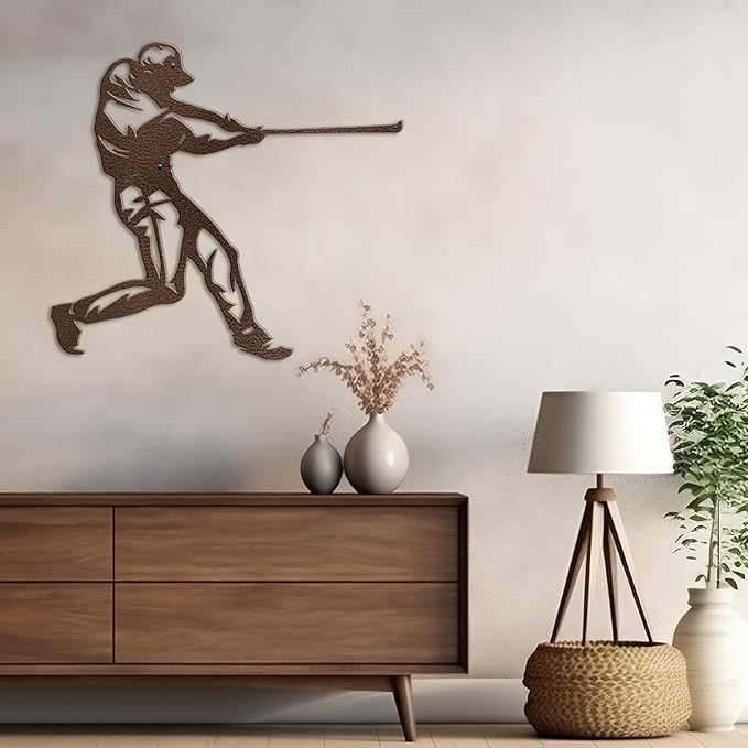 SIGNLEADER Metal Wall Art Decor - Baseball Batter Sport Minimalist Modern Abstract Wall Sculpture Hanging Home Decoration for Living Room, Bedroom, Bathroom, Kitchen, Studio, Outdoor - 24" Bronze