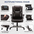 COLAMY Leather Executive Office Chair- High Back Home Computer Desk Chair with Padded Flip-up Arms, Adjustable Tilt Lock, Swivel Rolling Ergonomic Chair for Adult Working Study-Brown, Set of 2