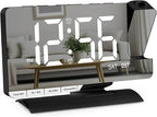 Amgico Projection Alarm Clock,Digital Clock with Projection,7.3" Mirror Clock with 180°Rotating Projector,Dual Alarm with 3 Mode,Bright Adjust,DST,Snooze,Charging Port,5 Levels Volume for Desk Teens