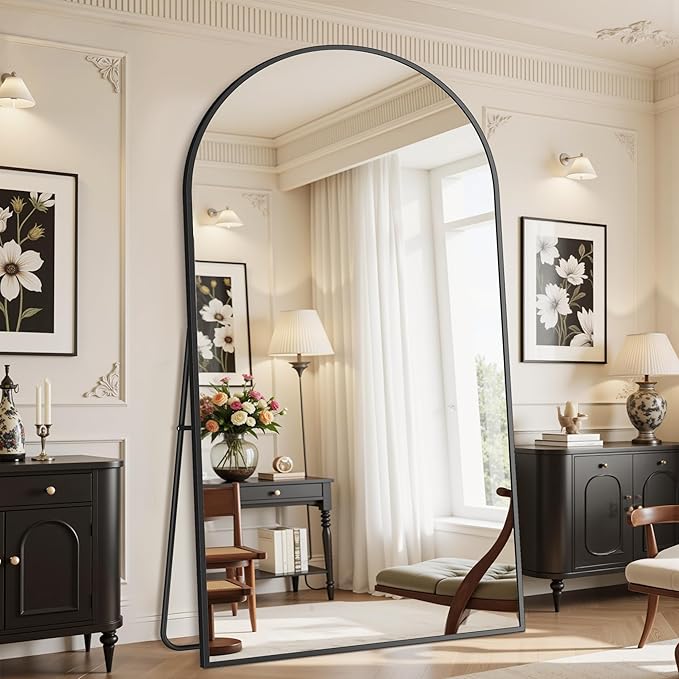Suidia Arched Full Length Mirror, 90"x46" Floor Mirror Freestanding, Floor Standing Full Body Mirror with Stand for Bedroom, Hanging Leaning Mounted for Living Room Cloakroom, Black