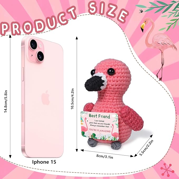 Mini Positive Flamingo Crochet Gifts, Birthday Gifts for Women Men Handmade Presents, Inspirational Small Animals Cute Flamingo, Emotional Cheer Up Funny Decor (Best Friend)