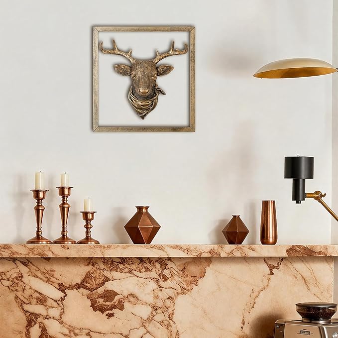 Zotabe 5PCs Animal Heads Wall Decor, Animal Sculptures Wall Dec, Deer Head Wall Mount, Vintage Wall Sculpture, Resin Wall Hanging Decoration for Living Room Bedroom Kitchen Gift (Scarf Stag, 1)
