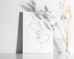 Minimalist Face to Face Wrapped Canvas Wall Art Two Portraits Continuous Line Drawing 12x16 Inch Gallery Stretched Modern Asian Home Art Decor