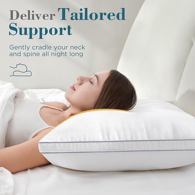viewstar Bed Pillows Standard Size Set of 2, Hotel Cooling Down Alternative Gusseted Pillows for Side, Back, or Stomach Sleepers, White