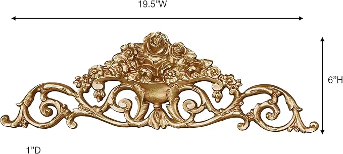 Touch of Class Giovana Aged Gold Acanthus Leaves and Roses Wall Topper - Picture Enhancements - Wall Decor Hanging for Bedroom, Bathroom, Dining Room, Living Room, Office