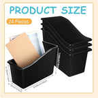 Fuutreo 12 Pieces Book Bins for Classroom Plastic Binder Holder Magazine Stuff Folder File Organizer Box for Home Office School Supplies(24 pcs,Black)