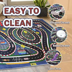 Kids Rug,Children's Room Rug,Road Race Play Rugs, Rail City Living Rugs, Washable Non-Slip Play Mats. (Dark Blue, 31x47in)