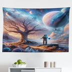 Ambesonne Space Tapestry, Lonely Astronaut in a Surreal Planet Pastel Celestial Forms Dried Tree, Fabric Wall Hanging Decor for Bedroom Living Room Dorm, 45" X 30", Blue Pale Orange Mauve