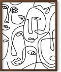 Abstract Face Pattern Wall Art Collage of Modern Faces Continuous Line Drawing 11x14 Inch Oak Wood Walnut Framed Artistic Aesthetic Print for Living Room
