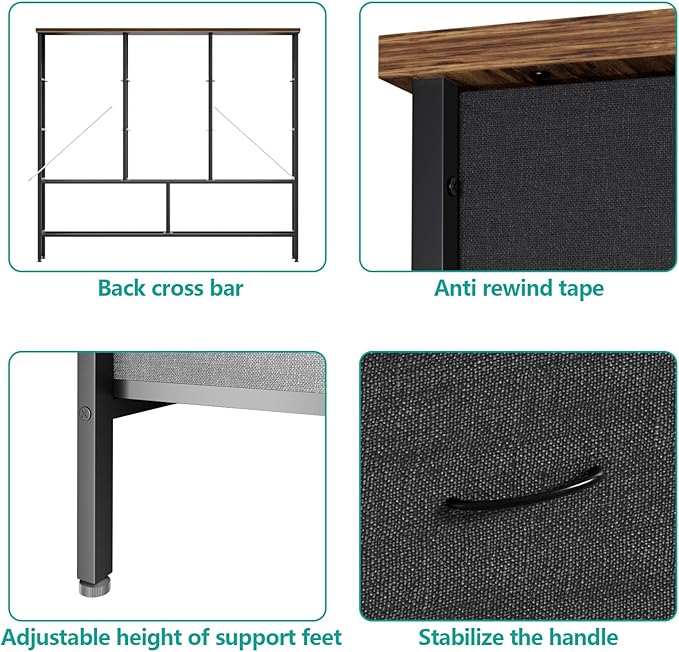 43.3" Wide Fabric Dresser for Bedroom, Chest of Drawers with 11 Deep Drawers, Multi-Drawers TV Stand TV Console, Storage Organizer for Closet, Nursery (Black)