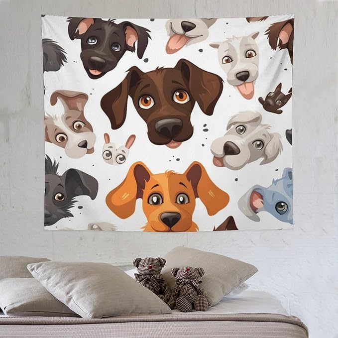 VUMIVI Cartoon Dog Head Tapestry Adorable Pets Humorous Style Abstract Art Illustration Tapestry Wall Hanging for Living Room Bedroom Dorm Classroom Aesthetic Decor W60xL50in