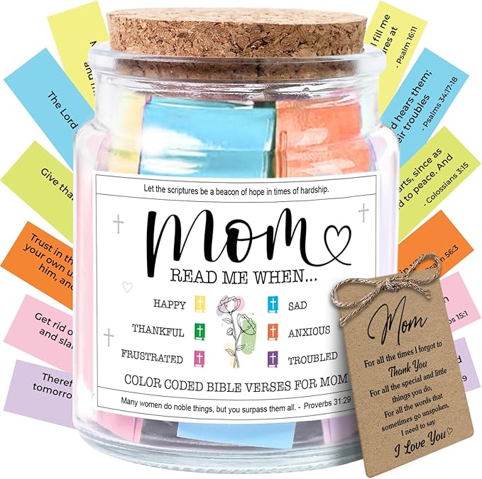 NewEleven Valentines Day Gifts For Mom, Mom Gifts From Daughters Son on Mother Birthday, Bible Jar, Christian Gift for Wife, Thank You Gift Decorative Inspirational Scripture Jar with 92 Bible Verses