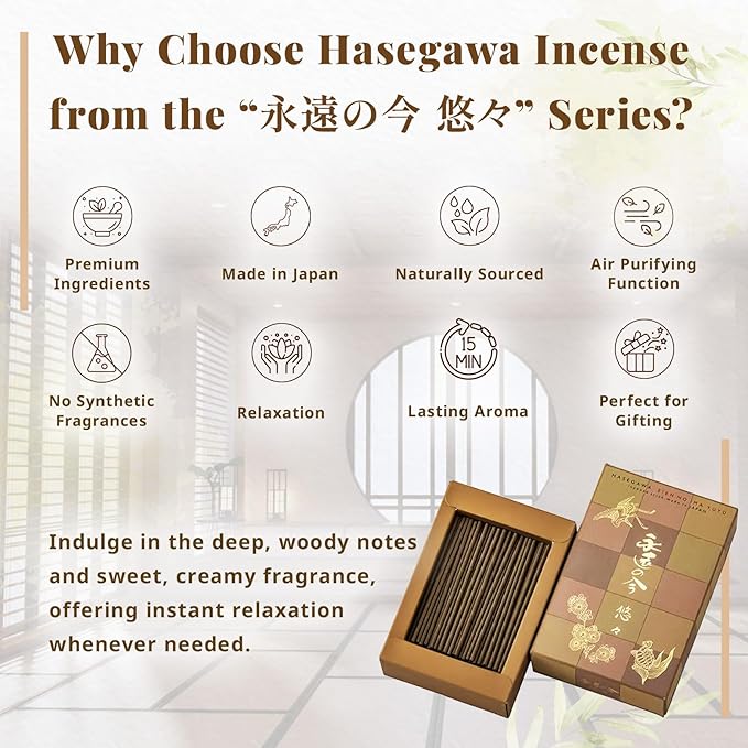 Hasegawa 永遠の今 | Hasegawa Original Low Smoke Japanese Incense Sticks | Agarwood & Sandalwood Blend | No Synthetic Fragrances (Mini, A Blend Agarwood & Sandalwood)