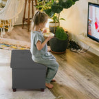 Storage Ottoman, Ottoman with Storage for Living Room Ottoman Square Tray Bedroom Cube Foot Rest Stool With Legs Small Ottomans Coffee Table Lid Foldable Footstool Faxu Leather 15" Inch (Grey)