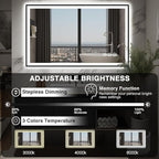 48x30 LED Bathroom Mirror - Black Aluminum Framed (Front and Backlit), Anti-Fog Lighted Vanity Mirror,Stepless 3 Colors Dimmable Lighted Smart Mirror(Horizontal/Vertical)