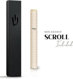 SURI Mezuzah and Scroll – 5 Inch Black Aluminum Mezuzah Case with a Printed Scroll, Open-Back Design for Indoor Use, Self-Stick Adhesive, Fits a 4 Inch Mezuza Scroll, Gift Box Included