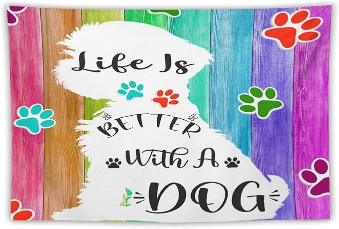 VUMIVI Cute Dog Tapestry Rainbow Color Planks Rustic Farmhouse Home Decor Pet Paws Tapestry Wall Hanging for Living Room Bedroom Dorm Classroom Aesthetic Decor W60xL40in