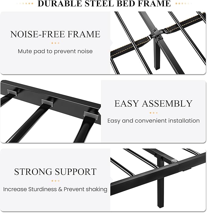 SHA CERLIN Full Size Bed Frame with Headboard,Metal Bed Frame with Butterfly Pattern Design Headboard & Footboard,No Box Spring Needed,Easy Assembly,Black