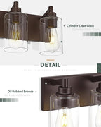 3-Light Bathroom Light Fixtures, Modern Vanity Light with Cylinder Clear Glass Shade, Vanity Lighting Fixtures Over Mirror, Oil Rubbed Bronze, VL143-ORB-3