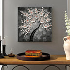 YaSheng Art- 3D White Flowers Oil Paintings on Canvas Thick Texture Black and White Canvas Wall Art HandPainted Abstract Artwork Home Decorations Modern bedroom Dining Room Wall Art Ready to Hang 24x24inch