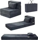 Folding Sofa Bed, 4 in 1 Convertible Sleeper Chair with Pillow, Single Memory Foam Fold Out Chair Bed, Modern Floor Futon Sofa Couch Mattress for Living Room/Guest/Apartment, Dark Grey