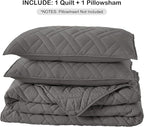 HORIMOTE HOME Quilt Set Twin Size Grey, Classic Geometric Diamond Stitched Pattern, Microfiber Ultra Soft Lightweight Bedspread Coverlet for All Season, 2 Piece Includes 1 Quilt and 1 sham