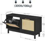 HOOBRO Shoe Storage Bench Entryway, Rattan-Like Shoe Bench with Flip Drawers, Narrow Shoes Rack Cabinet with Rattan Doors, Wooden Organizer for Entryway Hallway, Black BN51HX01