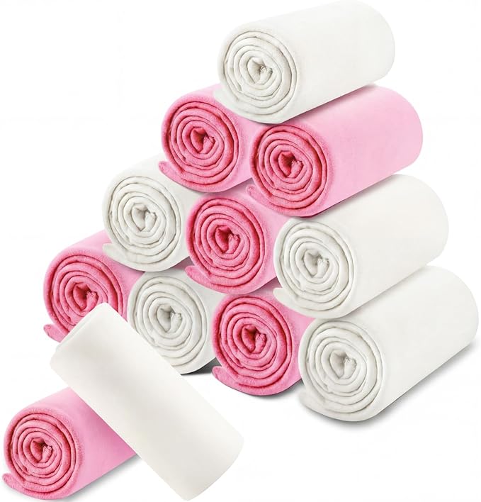 Newwiee 24 Pcs Fleece Throw Blankets Bulk 50'' x 60'' Oeko-tex Standard 100 Certified Spring Outdoor Wedding Guest Blankets Lightweight for Sleepover Donation Lap Pet Sofa Home (Light Pink/White)