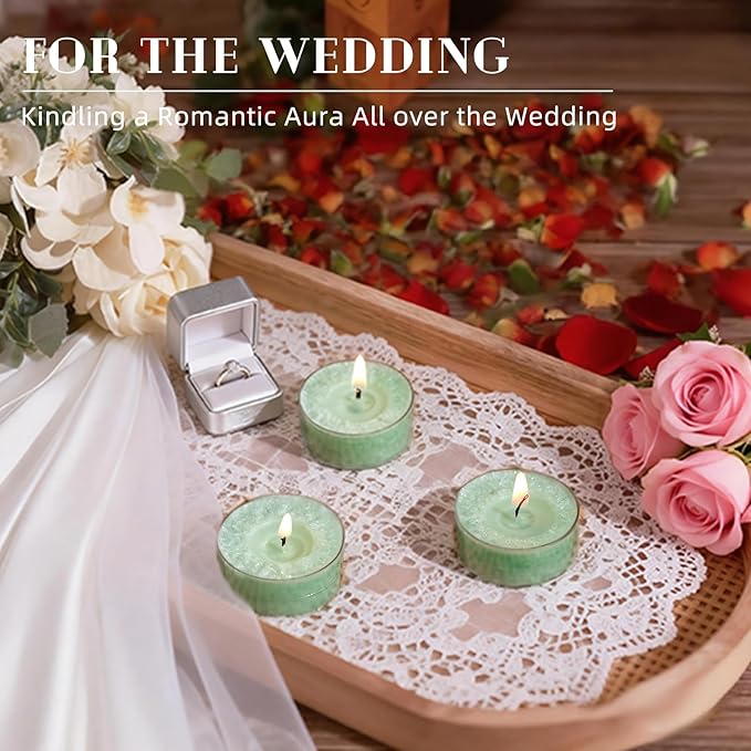 Green Tealights Candles for Easter, 5 Hours Unscented Tea Lights Candle Bulk,Non-Paraffin, Smokeless, Mini Tealight Votive Candles for Easter,Wedding,Valentine's Day,Baby Shower,Christmas, 12pcs