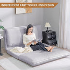 Bean Bag Chairs for Adults,Folding Sofa Bed,Floor Couch Bed, Foam Filling Fold Floor Mattress with Washable Soft Faux Fur Cover, Leisure Floor Couch for Bedroom Living Room(Grey, Double)