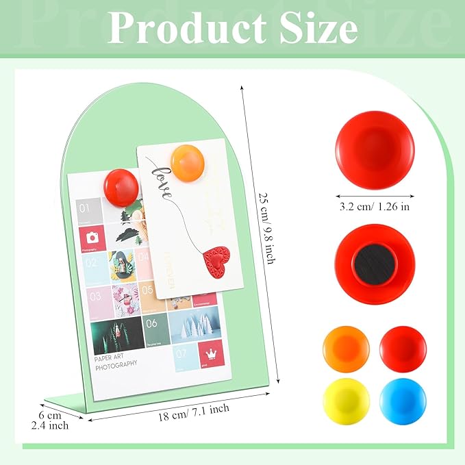 Shimeyao 2 Pcs Magnetic Bulletin Board for Tabletops with 8 Magnets Memo Display Easel Stand for Home Office School Kitchen Table Supplies (Green, 10 X7 Inch, Arched)