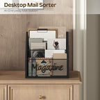 Magazine Holder, Wood Magazine Rack Floor, Mail Organizer Countertop, Magazine Mail Holder Sorter, Record Holder for Magazines, Books, Newspapers, Tablets, Black MR02BB