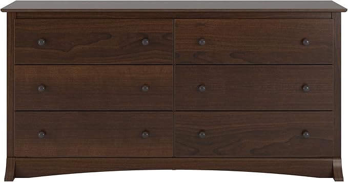 Prepac Sonoma 6-Drawer Double Dresser for Bedroom, Wide Chest of Drawers, Traditional Bedroom Furniture, 59" wide x 17.5" deep x 29" tall, Espresso