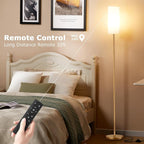 Ambimall 64'' Floor Lamps for Living Room with Remote Control and Stepless Dimmable Colors Temperature & Brightness, 9W Bulb Included(White Lampshade & Gold Pole)