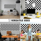 Geyoga 12 Pcs Cork Board for Wall 12 x 12 Inch Retro Black and White Checkered Bulletin Board Acoustic Wall Panels Boho Felt Tiles Cute Self Adhesive Hanging Decor for Office Home Classroom(Classic)