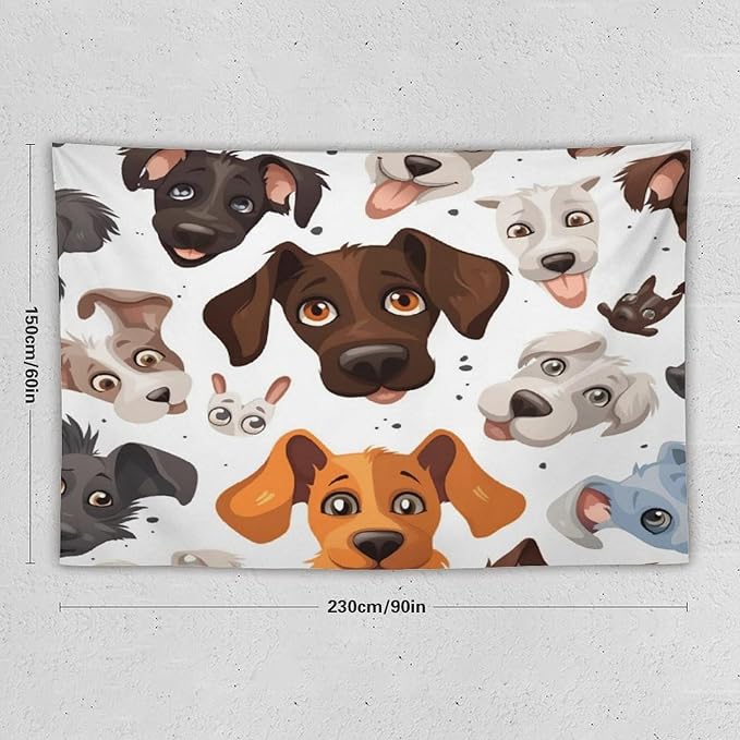 VUMIVI Cartoon Dog Head Tapestry Adorable Pets Humorous Style Abstract Art Illustration Tapestry Wall Hanging for Living Room Bedroom Dorm Classroom Aesthetic Decor W90xL60in