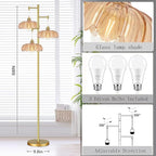 Glass Floor Lamp for Living Room,Bedroom,Gold Mid Century Modern Standing Lamp Brass Tree 3 Light Tall Floor Lamps Vintage Retro Floor Lights Flower Lamp Shade Farmhouse Boho Bohemian