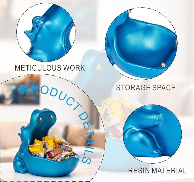 Hippo Statue, Hippo Resin Furniture Ornament Sculpture, Suitable for Home Decor, Desktop Hippo Candy Bowl, Entryway Table Storage Vessel, Storage Box (Blue)