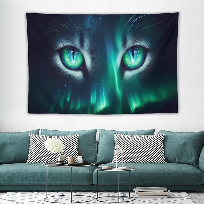 VUMIVI Cat Eye Galaxy Tapestry Mystical Northern Lights Starry Sky Abstract Aurora Art Magical Fantasy Decor Tapestry Wall Hanging for Living Room Bedroom Dorm Classroom Aesthetic Decor W90xL60in