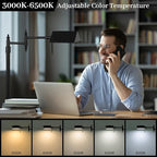 Dimmable Pharmacy Floor Lamp with Remote, 17W LED Reading Floor Lamp with 360°Swing Arm, 3 Color Temperature, Height Adjustable Black Standing Task Lamp for Living Room, Bedroom, Black