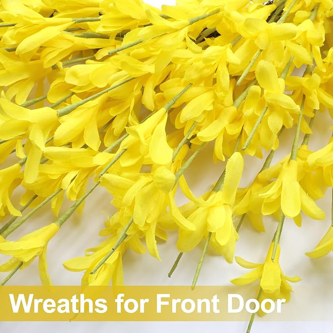 26 Inch Spring Wreaths for Front Door Large Spring Door Wreath Easter Valentines Wild Floral Summer Wreaths Outside All Season for Farmhouse Porch Wall Wedding Living Room Home Decor(Yellow)