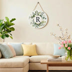 Smile Monogram Letter R Wreaths Wooden Welcome Sign, Family Last Name Initial Front Door Wall Decoration, Floral Spring Summer Porch Rustic Home Kitchen Decor