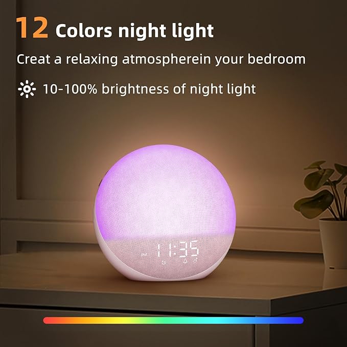Sunrise Alarm Clock White Noise Machine: Natural Wake Up Light - Dimmable Clock with Bluetooth Speaker for Bedroom - 25 Sleep Sounds for Baby Adults Kids Sakura Pink