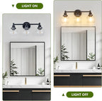 3-Light Bathroom Light Fixture Black Vanity Lights Over Mirror Modern Wall Sconce Farmhouse Vintage Bathroom Vanity Lighting with Glass Shade for Bedroom Hallway Cabinet Bathroom